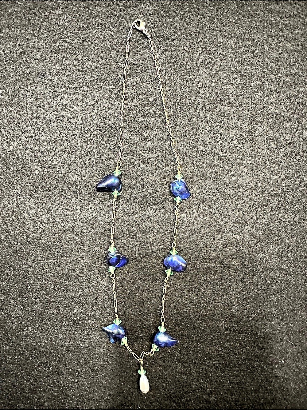 Artisan-made. Blue & Gold Pendant Necklace Like New